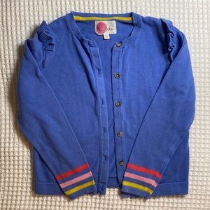 Mini Boden ruffle striped sweater cardigan
